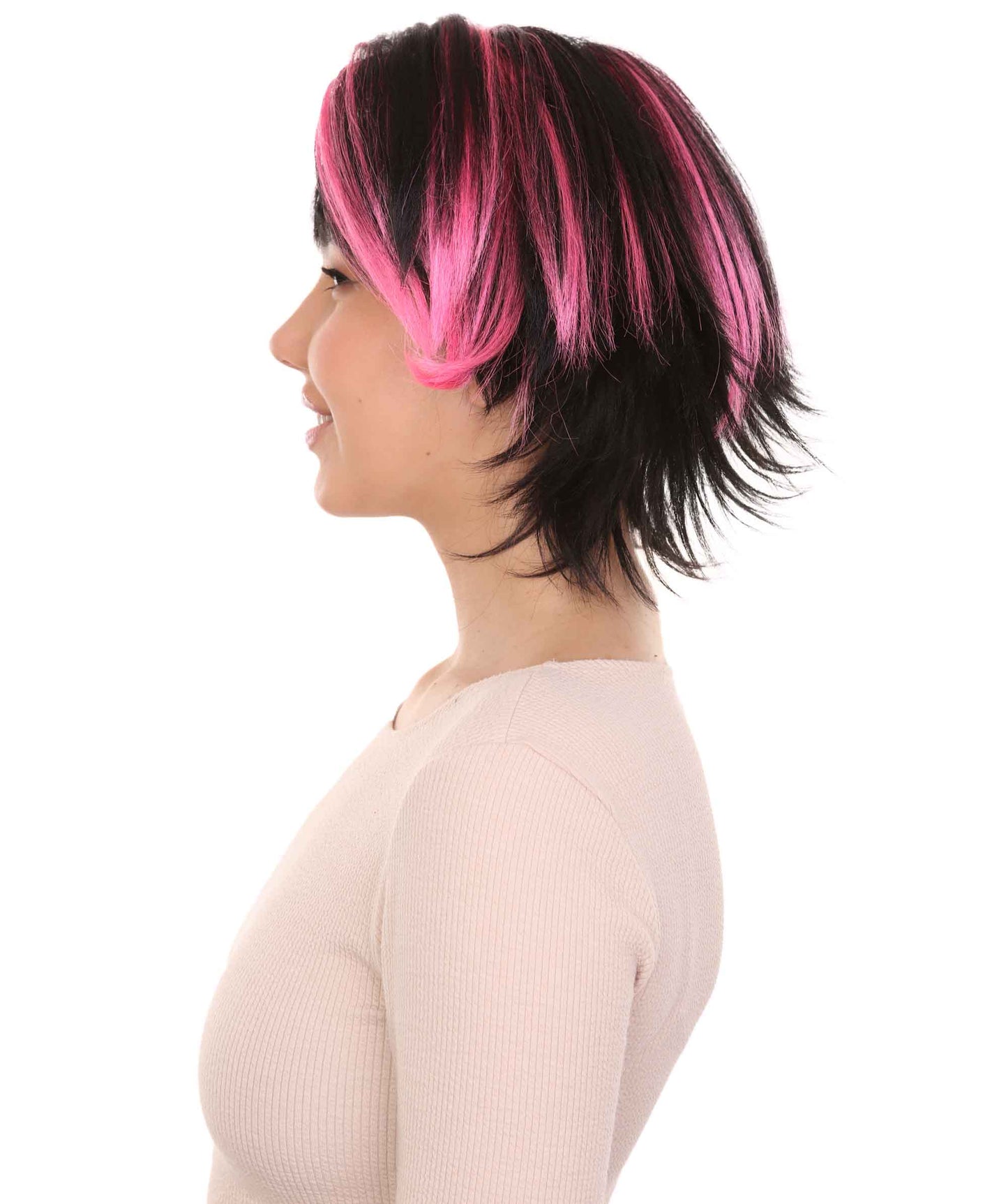 Wigs2you ハロウィンパーティ プレミアムレディース H-979 ショートピンクと黒ウィッグ