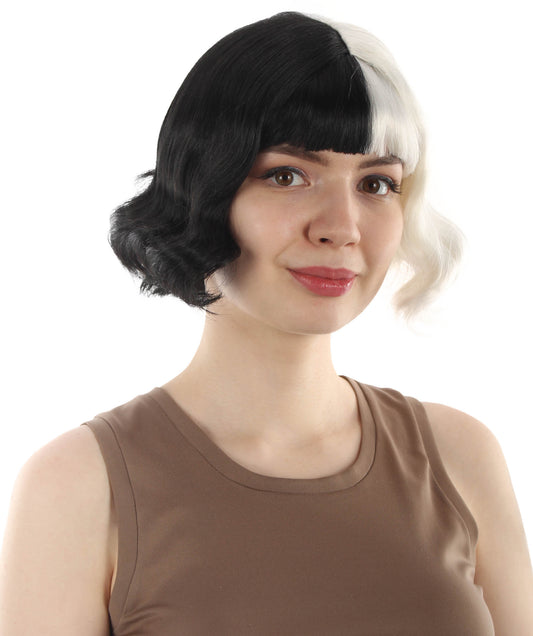 女性 8インチ ショートレングス ウェービー ポップアイコンウィッグ ホワイトブラック H-5381_21 合成繊維の髪 ハロウィーンパーティーウィッグ