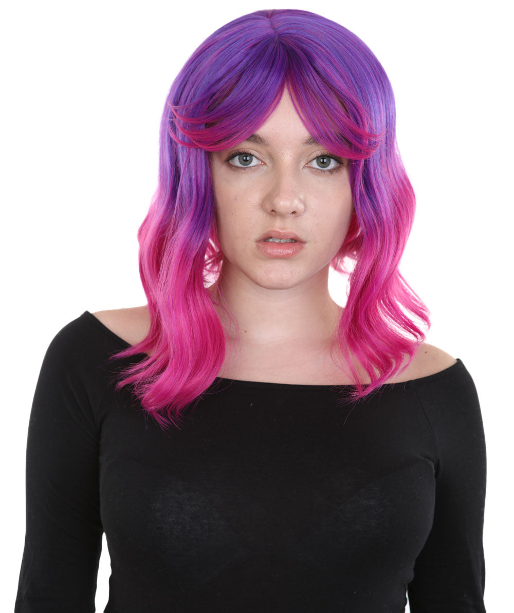女性用ショルダーレングス 熱耐性ウェービーボブウィッグ パープル H-5198 コスプレウィッグ プレミアム通気性キャップレスキャップ