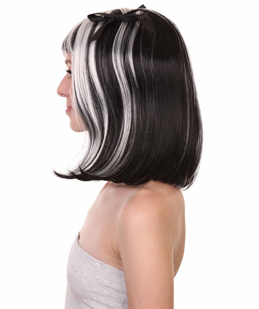 女性用ゴーストリーゾンビウィッグリボン付きツートーンマルチカラーウィッグ H-4636 プレミアム通気性キャップレスキャップ