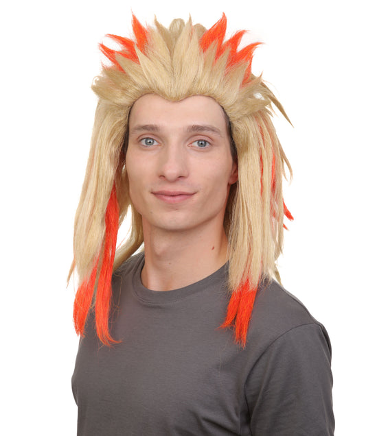 ユニセックス H-6111 シャギーチョッピーレイヤードブロンドオレンジハイライトウィッグ、ハロウィンに最適、難燃性合成繊維