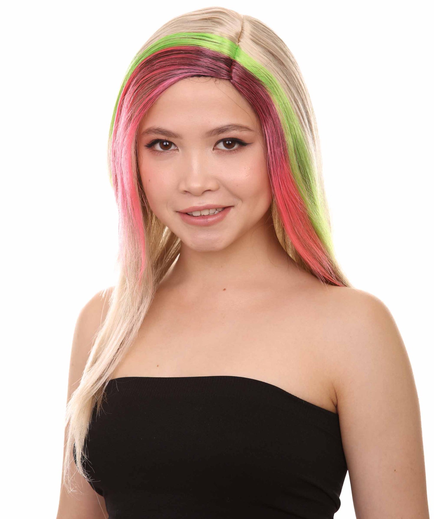 ハロウィンパーティープレミアムレディースH-2564 トライパンクウィッグ マルチカラー セクシーコスプレパーティーウィッグ プレミアム通気性のキャップレスキャップ