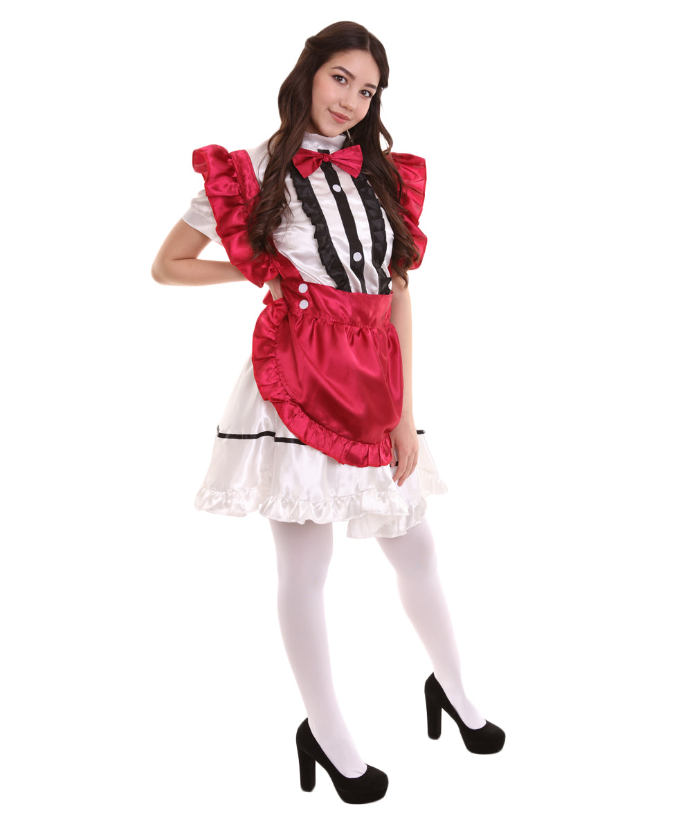 女性用 JCO-326_17 アニメ コスプレ フレンチメイド ファンシー ドレス ダークレッド コスプレ コスチューム