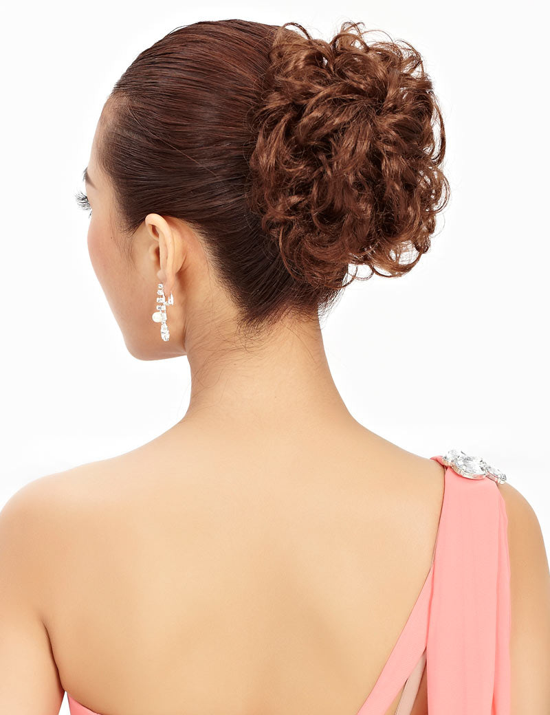 女性 W-8425 の可愛いシニョンフラフィーカーリーフラワールックバンズヘアスタイル チャコールゴールデンオーバン混合 合成繊維