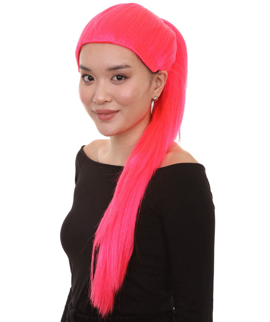 シマーポニーテールピンクウィッグ H-3846 ポップスター ワンサイドポニーテール セレブリティウィッグ プレミアム 通気性の良い キャップレスキャップ