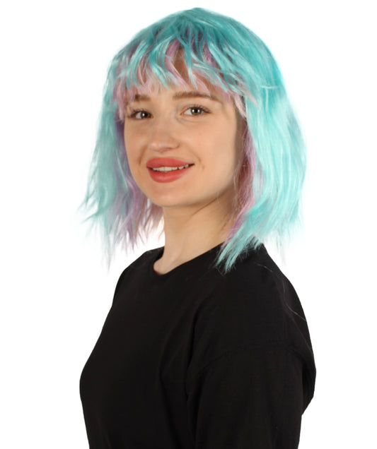 女性用ショルダーレングスバング波状コスプレウィッグ ミックスブルーピンク H-5229_23 ファンシースタイル プレミアムハロウィンパーティーウィッグコレクション