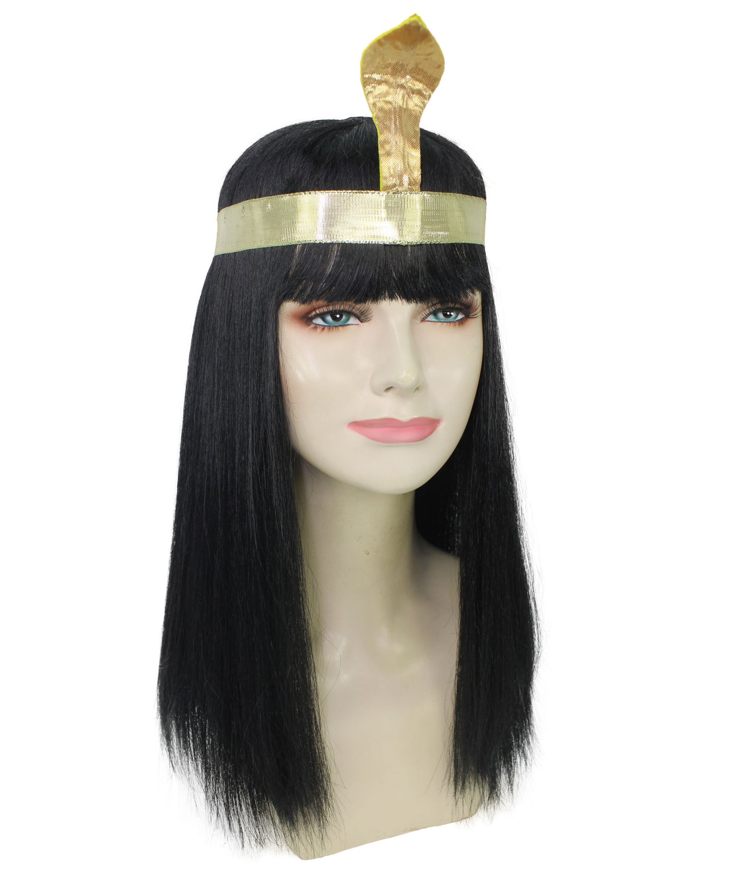 女性用H-5907 エジプトの女王 ウィッグ ヘッドバンド付き ブラック カラー ハロウィンに最適 難燃性合成ファイバー