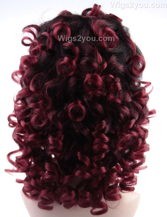 婦人用ディーバかつら| Redish紫カーリー魅力性格ハロウィンかつら|割増空気を通すCaplessなキャップH-419