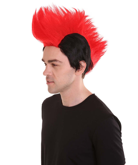 ハロウィンパーティー プレミアム 男性用 H-2393 レッド アンド ブラック モホーク ウィッグ