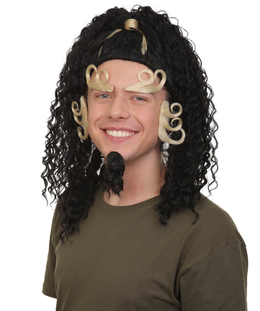 メンズ H-6061 日本のアニメ シリーズ ジンベイザメ 魚人キャラクター ブラック カーリー アップヘア ポニーテール ウィッグ ハロウィンに最適 難燃性合成繊維