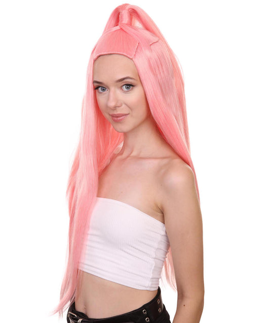 ハロウィンパーティプレミアム H-5239 レディース ガガクロマチックアイコンの半アップ半ダウンの長いウィッグ ピンク