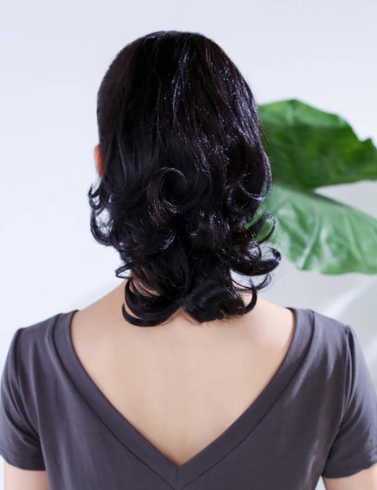 レディースファッション WS-5004 ブラック ヒートスタイリング可能 ポニーテールウィッグ ナチュラルカーリー ヘアピース 合成繊維