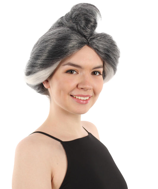 大人向け女性用 H-5796 アニメ ムービー ブラック&ホワイトの中国の母親 白髪のバン ウィッグ ハロウィンに最適 難燃性合成ファイバー