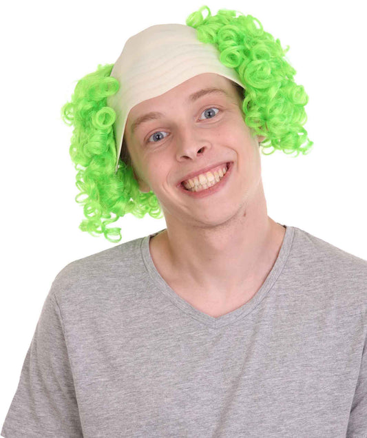ハロウィーンパーティープレミアムメンズH-3678 スケアリーボールドクラウンカーリー グリーンウィッグ