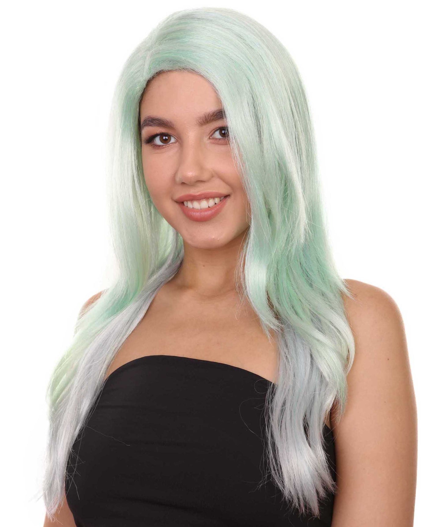 プレミアムハロウィンパーティーレディ H-5413 ロングレングス ハロウィン メイクアップアーティストインフルエンサーウィッグ ライトブルー