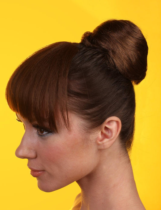 女性 W-8406 の和風シニョンバンズヘアスタイル チャコール ラッシュブラウン混合 合成繊維