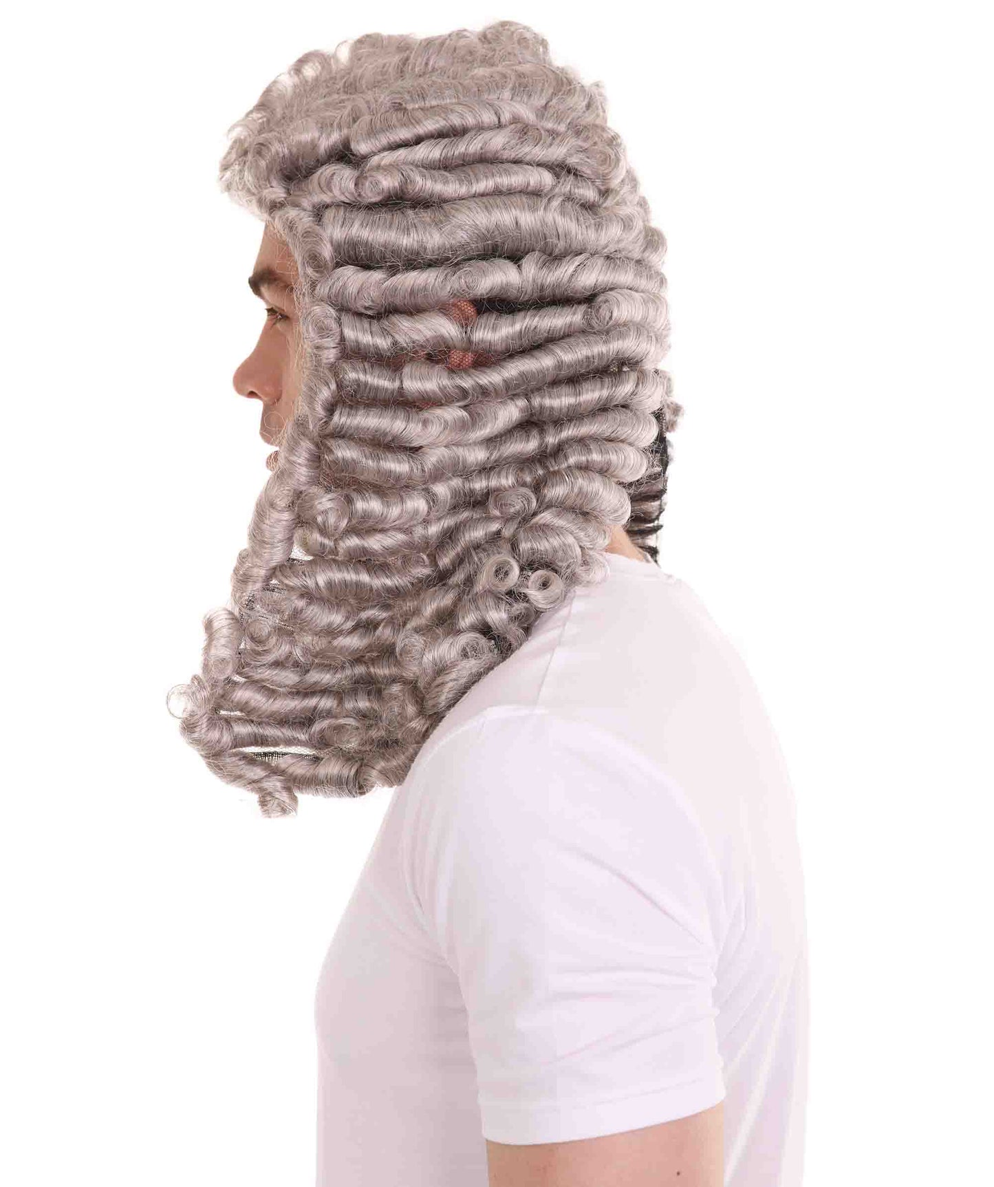 ハロウィンパーティ 男性用 H-4283 コロニアルグレーカーリー歴史的裁判官ウィッグ プレミアム通気性キャップレスキャップ