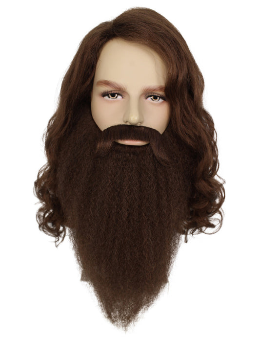 Wigs2you H-5632 大人用 メンズ 長さ19インチ ハロウィン ブラウン マジカル ジャイアント コスチューム ウィッグ (ひげ付き) 合成ソフトファイバーヘア、次のフェスティバルやグループ コスプレ パーティーに最適!