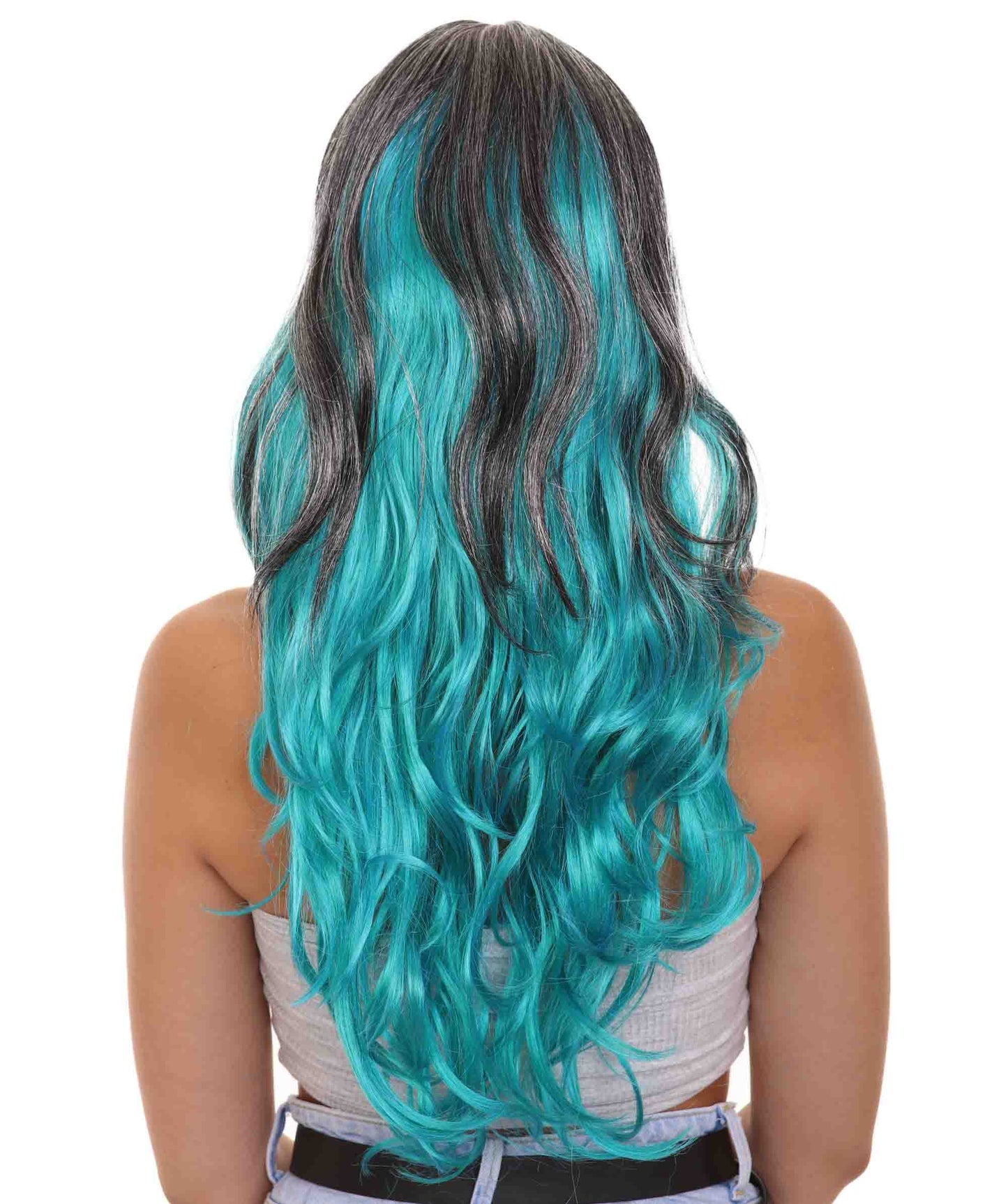 Wigs2you ハロウィンパーティープレミアムレディース H-1864 華やかに見えるツートーングレー&ブルーカールウィッグ