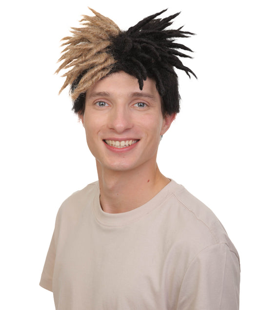 メンズ H-6177 アメリカンラッパー ハーフカラー ブラック&ブロンド ドレッドロック アップヘアウィッグ 不燃性合成繊維ウィッグ