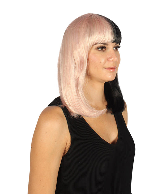 ハロウィンパーティープレミアムレディース H-4094 二色調ミックスピンク&ブラックミディアムボブウィッグコレクション