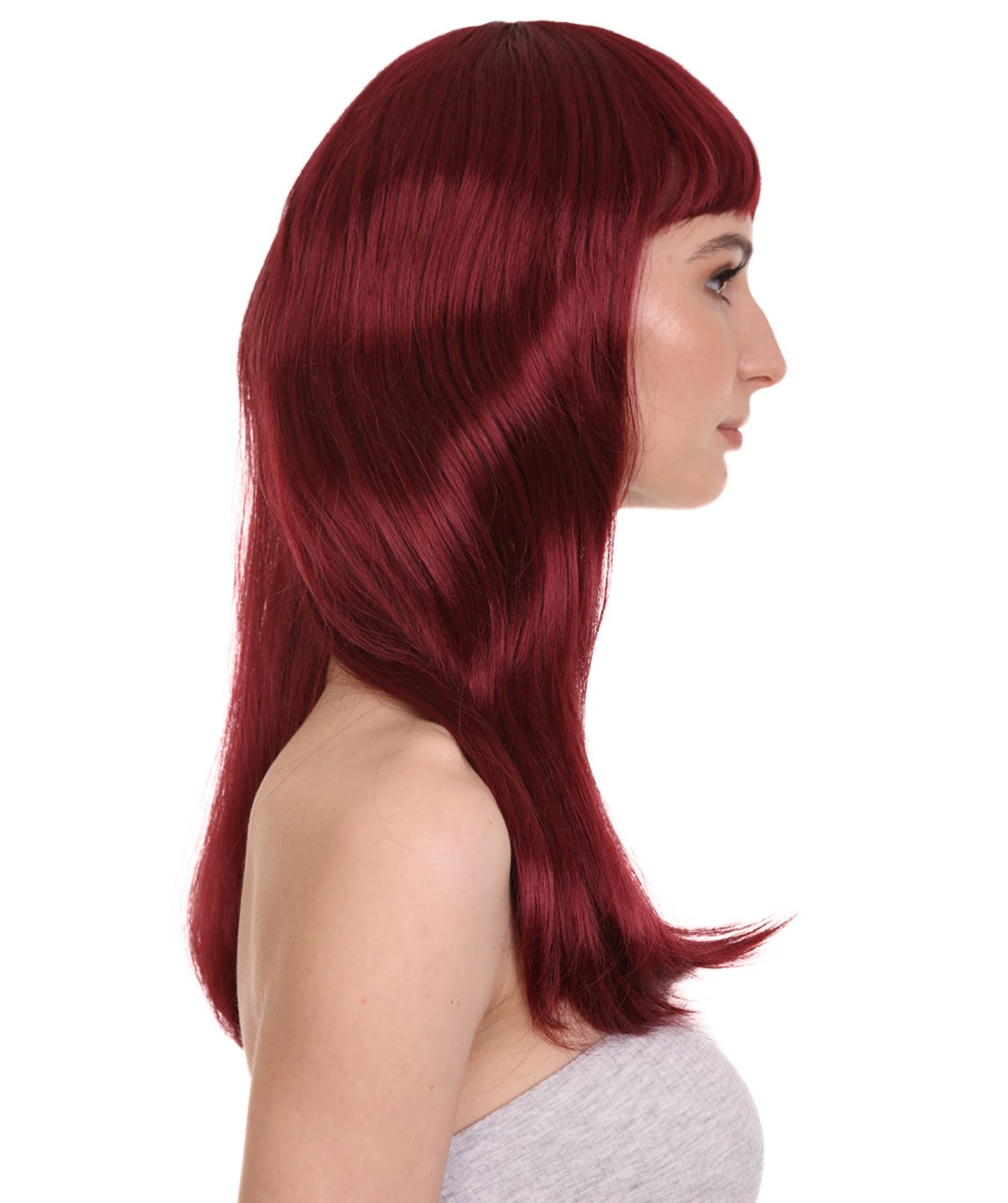 Wigs2you ハロウィン パーティー プレミアム レディース H-1037 とても快適なグラマー グリーン ウィッグ バーガンディ色