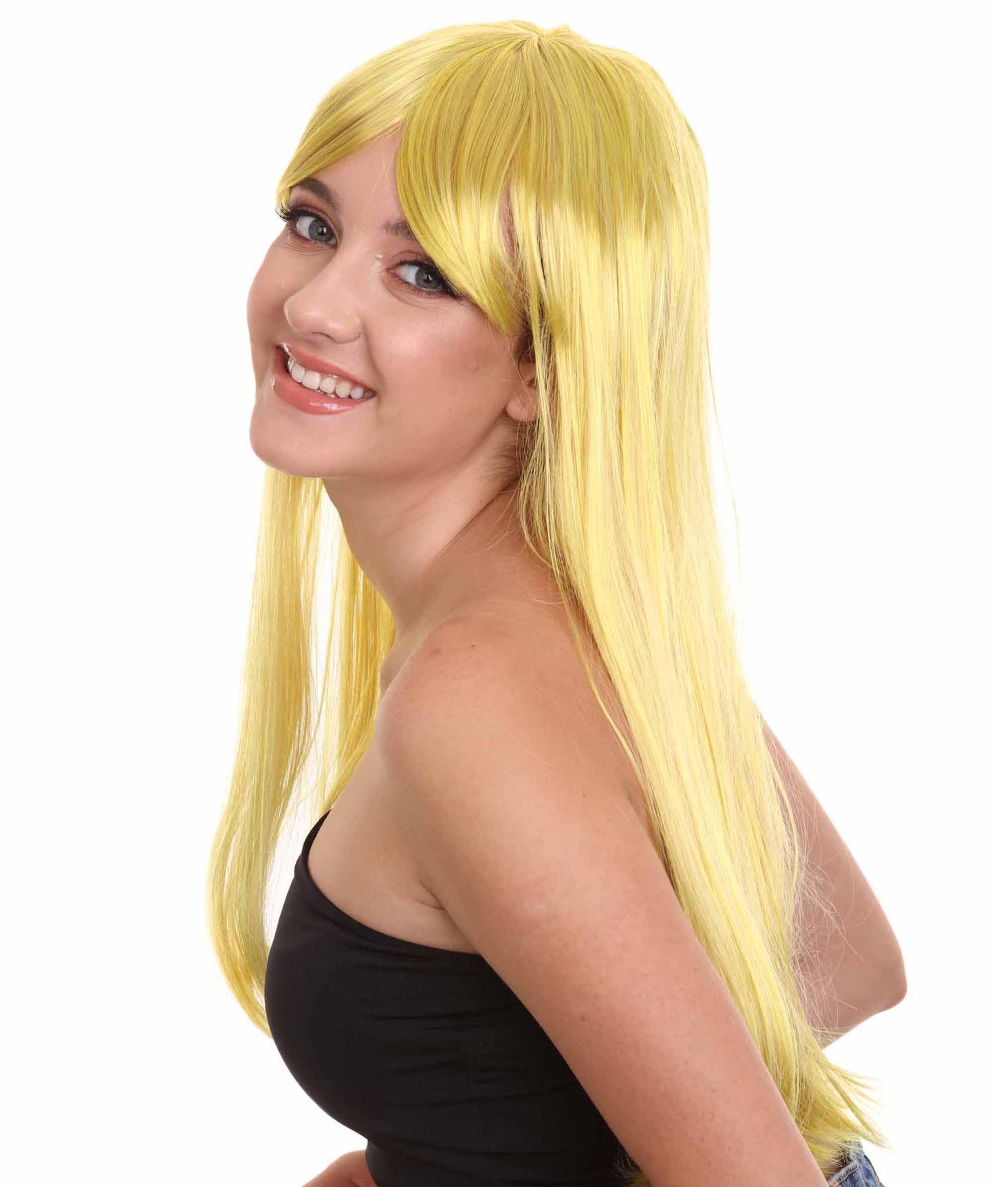 ハロウィンパーティープレミアム H-2555 イエローコスプレロングストレートウィッグ 華麗なレディースウィッグでのダッパーからダッシングへの変身