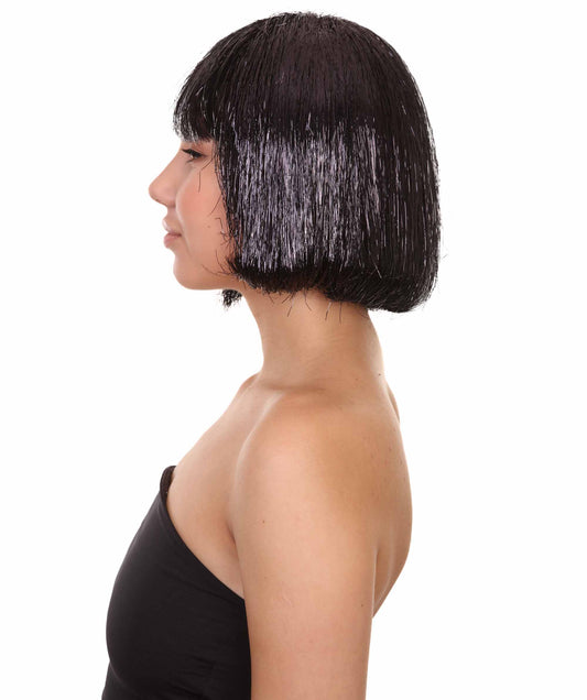 ハロウィンパーティ プレミアムレディース H-5059 ブラックティンセルボブウィッグ