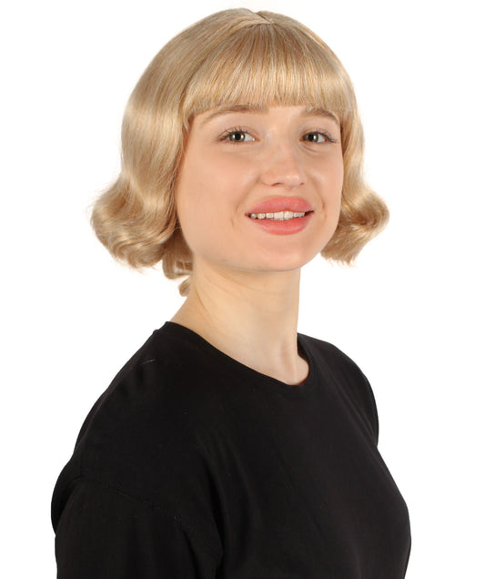 女性 8インチ ショートレングス ウェービー ポップアイコンウィッグ ストロベリーブロンド H-5381_27 合成繊維の髪 ハロウィーンパーティーウィッグ