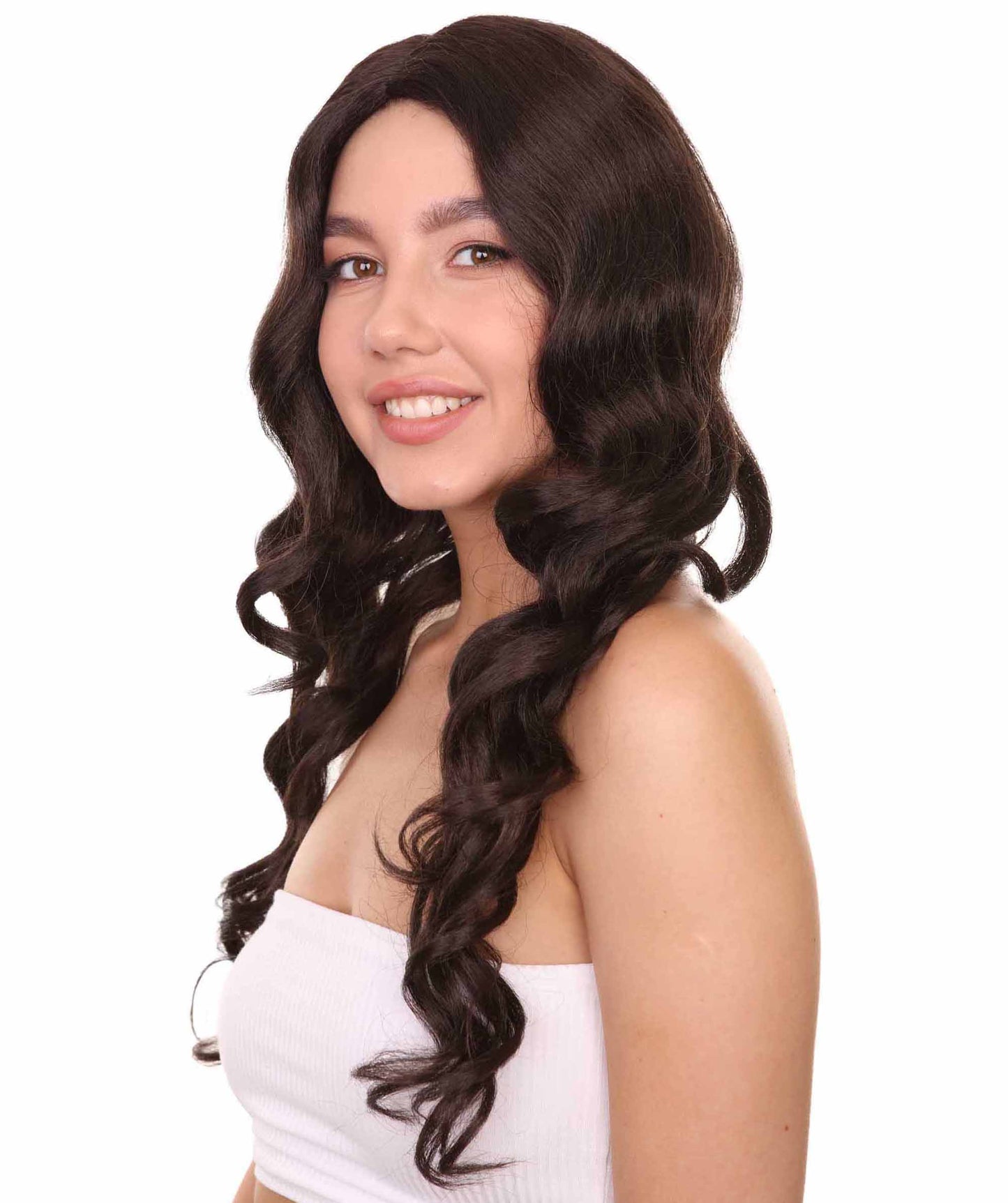 プレミアムハロウィンパーティーレディ H-5411 ウェーブを数える26インチウィッグ ブラウン