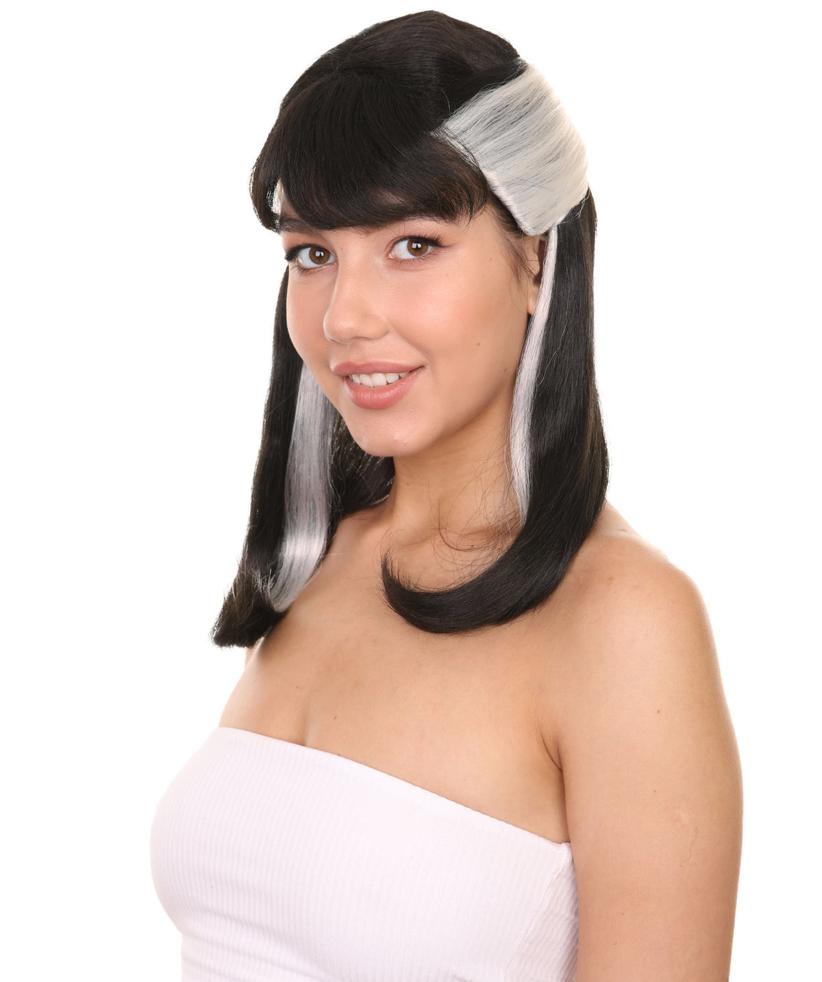 Wigs2you H-5469 レディース ウィザード風 ウィッグ ブロンド×ブラック 41cm ミディアム ツートンカラー ストレート 魔法使い風 コスプレ ハロウィン 仮装 パーティー