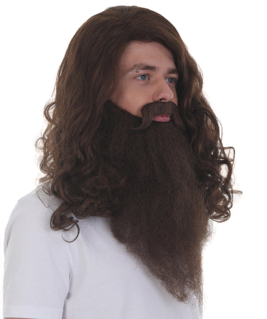 Wigs2you H-5632 大人用 メンズ 長さ19インチ ハロウィン ブラウン マジカル ジャイアント コスチューム ウィッグ (ひげ付き) 合成ソフトファイバーヘア、次のフェスティバルやグループ コスプレ パーティーに最適!