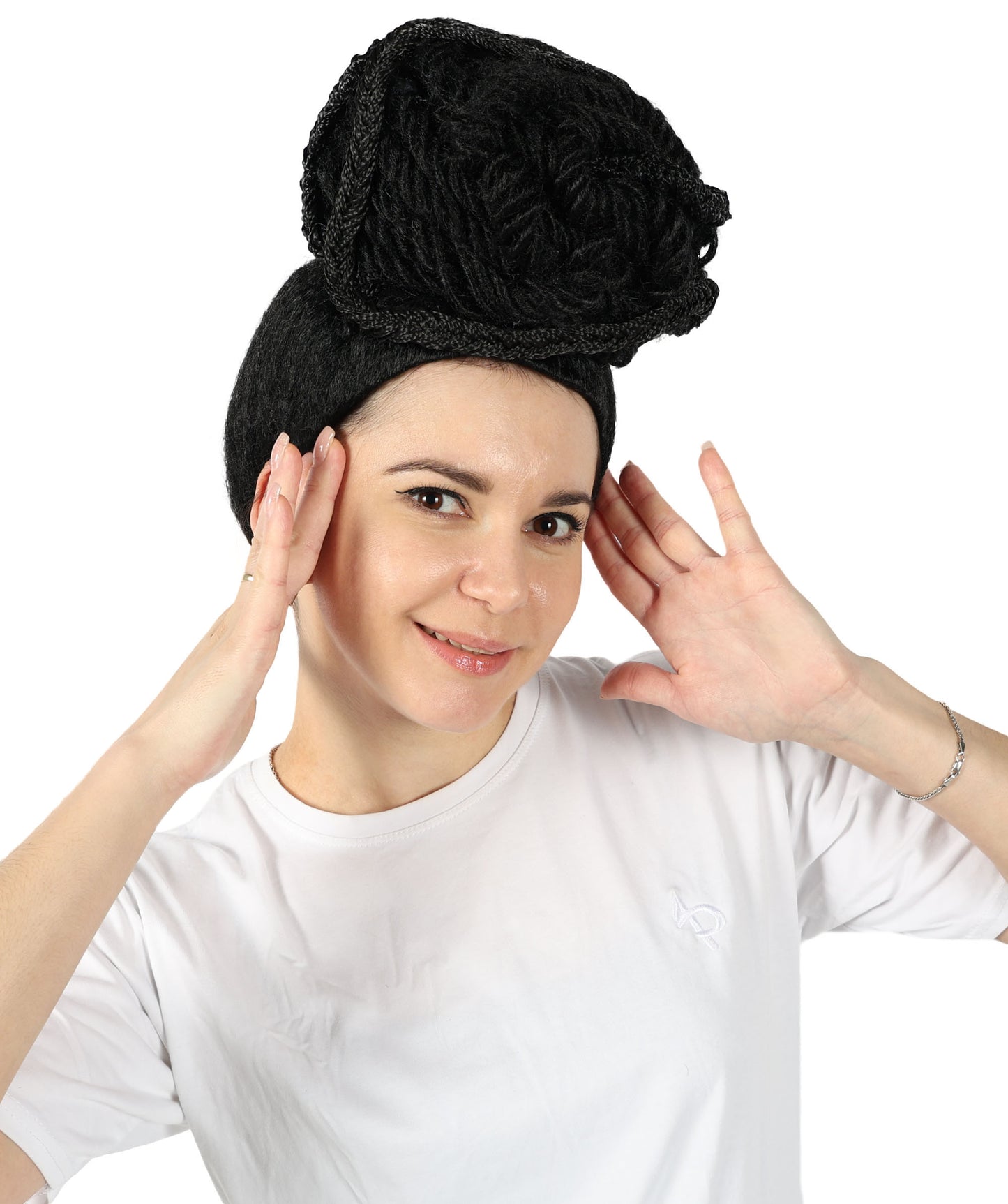 Wigs2you H-6857 レディース ルピタ・ニョンゴ風ロングカーリーブラックウィッグ - プレミアム難燃性合成繊維ヘア、通気性キャップ付き