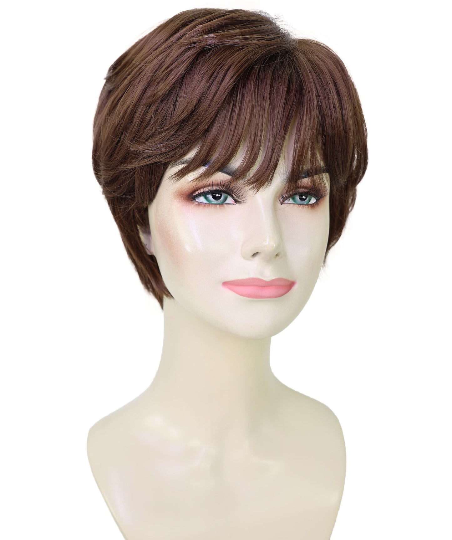 Wigs2you H-6903 女性用 11インチ ブラウンショートウィッグ | 耐熱性合成繊維使用 | 自然で軽量な通気性キャップ付きウィッグ
