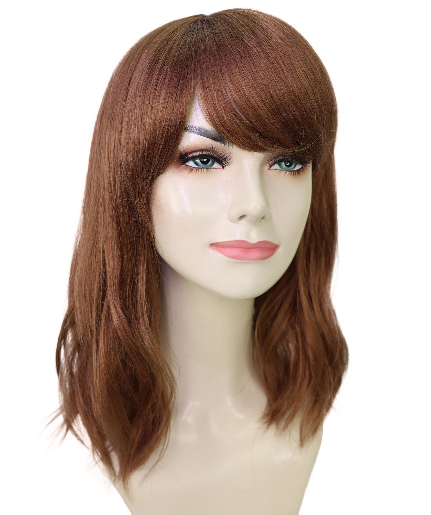 Wigs2you H-6904 女性用 15インチ ハニーブラウン ウェーブ フルウィッグ(前髪付き)| 耐熱性合成繊維使用 | 自然で軽量な通気性キャップ付きウィッグ