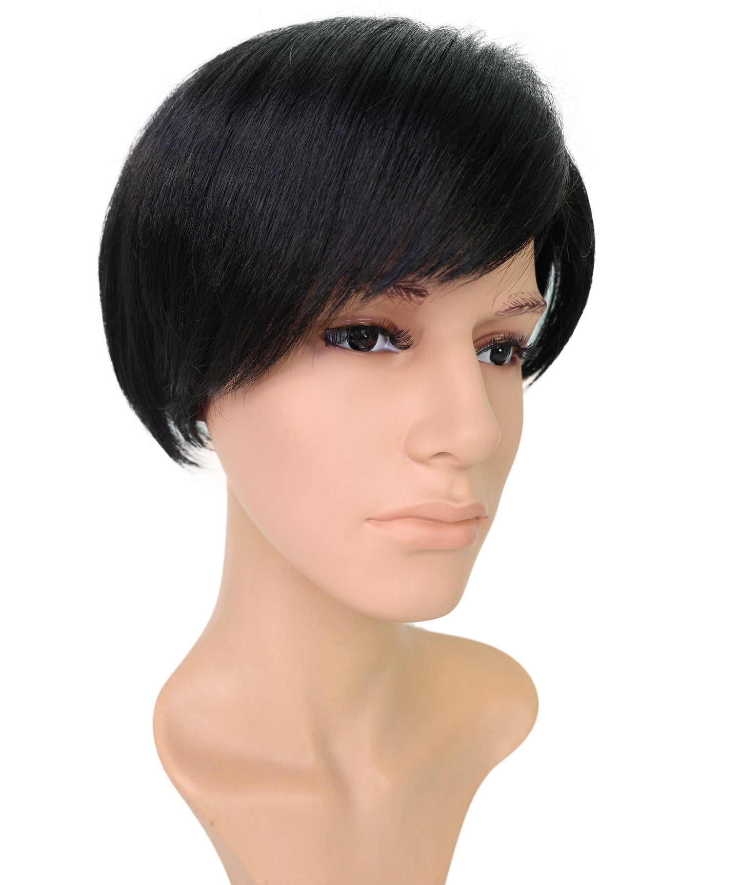Wigs2you H-6907 男性用 10インチ ブラック あご丈ボブウィッグ(前髪付き)| 耐熱性合成繊維使用 | 自然で軽量な通気性キャップ付きウィッグ
