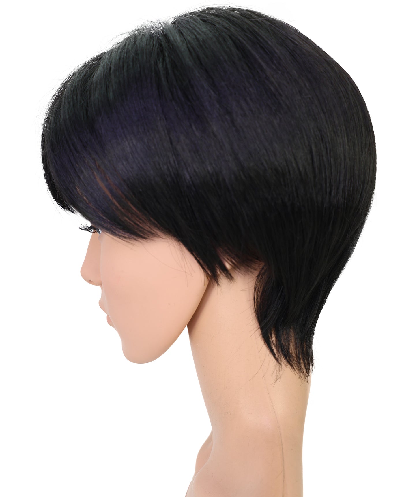Wigs2you H-6907 男性用 10インチ ブラック あご丈ボブウィッグ(前髪付き)| 耐熱性合成繊維使用 | 自然で軽量な通気性キャップ付きウィッグ