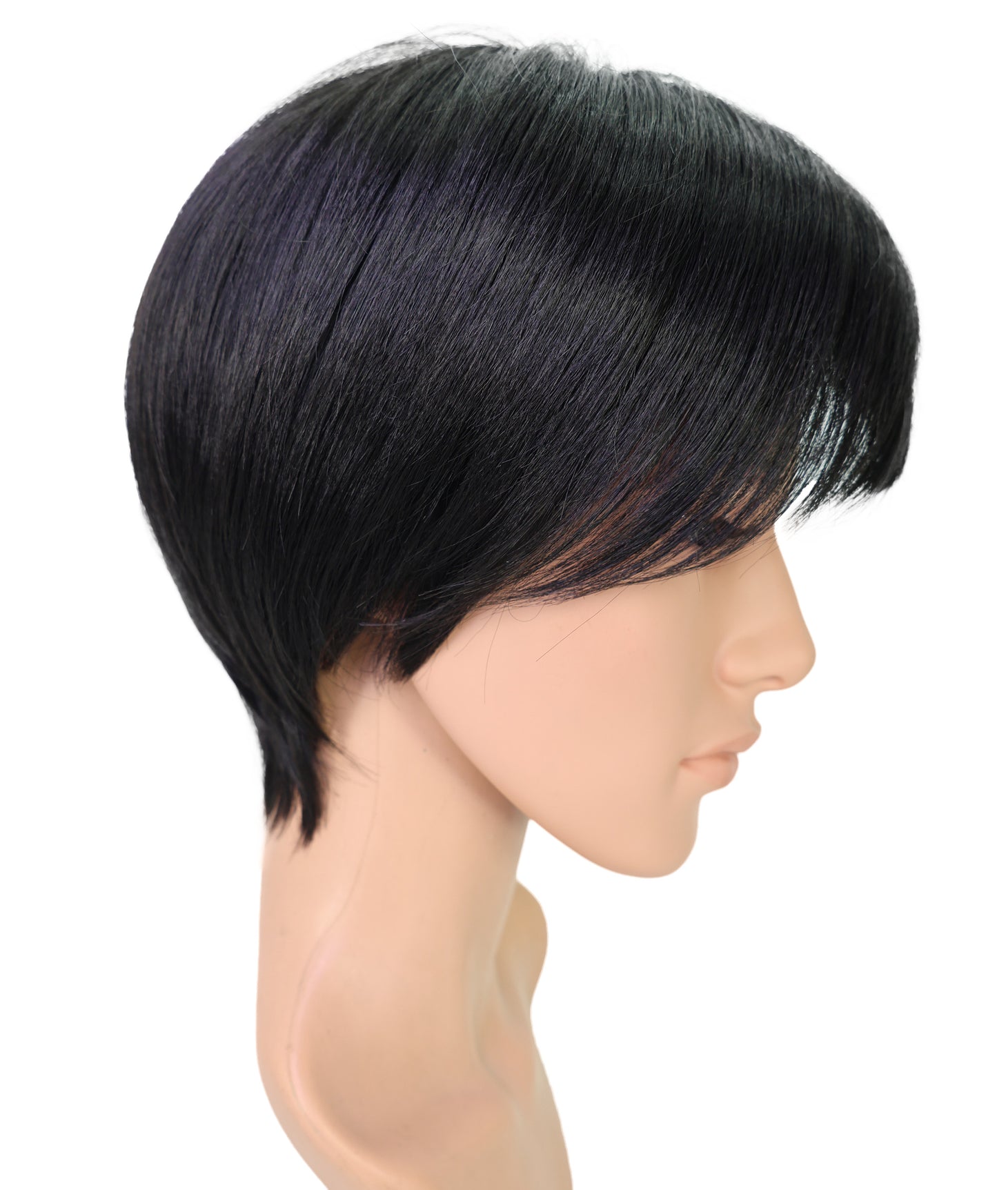 Wigs2you H-6907 男性用 10インチ ブラック あご丈ボブウィッグ(前髪付き)| 耐熱性合成繊維使用 | 自然で軽量な通気性キャップ付きウィッグ