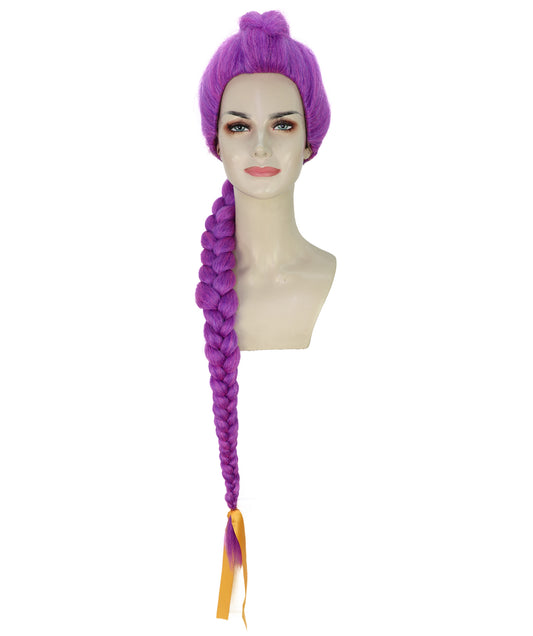 Wigs2you H-6943 大人用K-POPデーモンハンターウィッグ(紫のロングファンタジーブレイド付き)|ハロウィンウィッグ|未来的なポップスター戦士風
