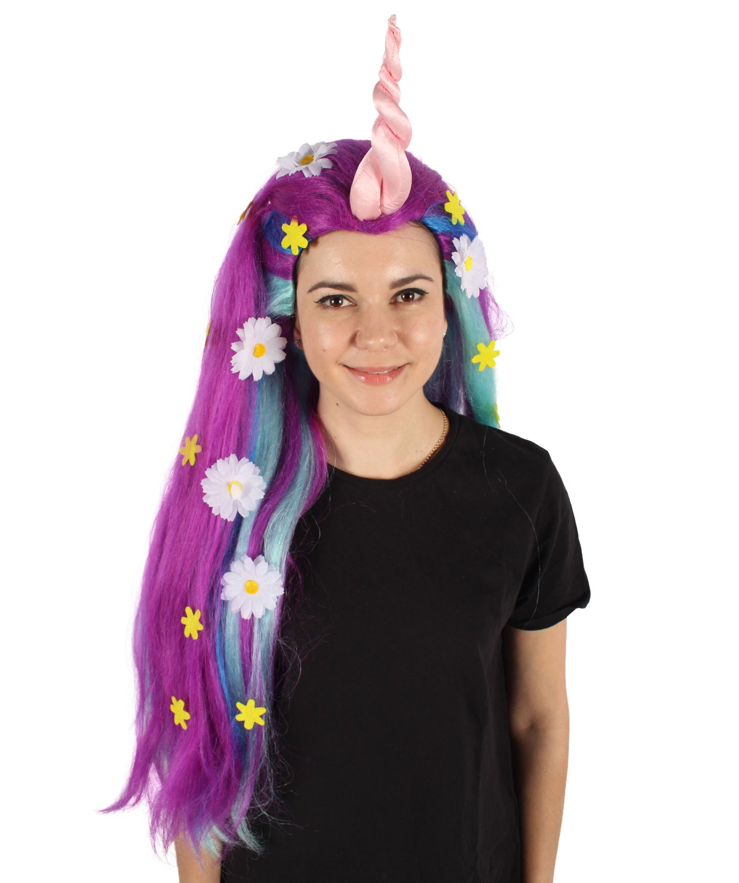 Wigs2you H-6947 大人女性用ロングフェアリーテイルパープルウィッグ(角付き)I ユニコーンコスプレウィッグ I 難燃性合成繊維