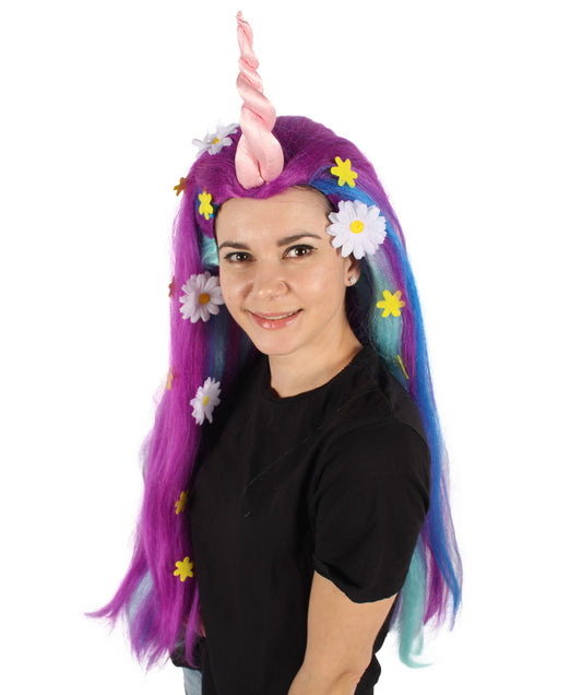 Wigs2you H-6947 大人女性用ロングフェアリーテイルパープルウィッグ(角付き)I ユニコーンコスプレウィッグ I 難燃性合成繊維