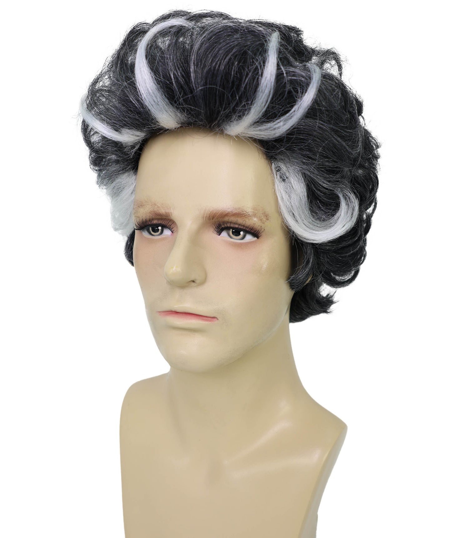 Wigs2you H-6953 ハイライト付き大人用グレーショートウェーブウィッグ|ハロウィンパーティーに最適なソルト&ペッパーヘアウィッグ|難燃性合成繊維
