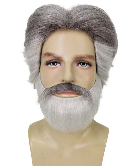 Wigs2you H-6958 大人用メンズ フランコカルチャー モダングレー ハロウィンウィッグ、口ひげ、あごひげセット | 合成難燃繊維 | 通気性のあるキャップレスキャップ ステージ&パーティー用