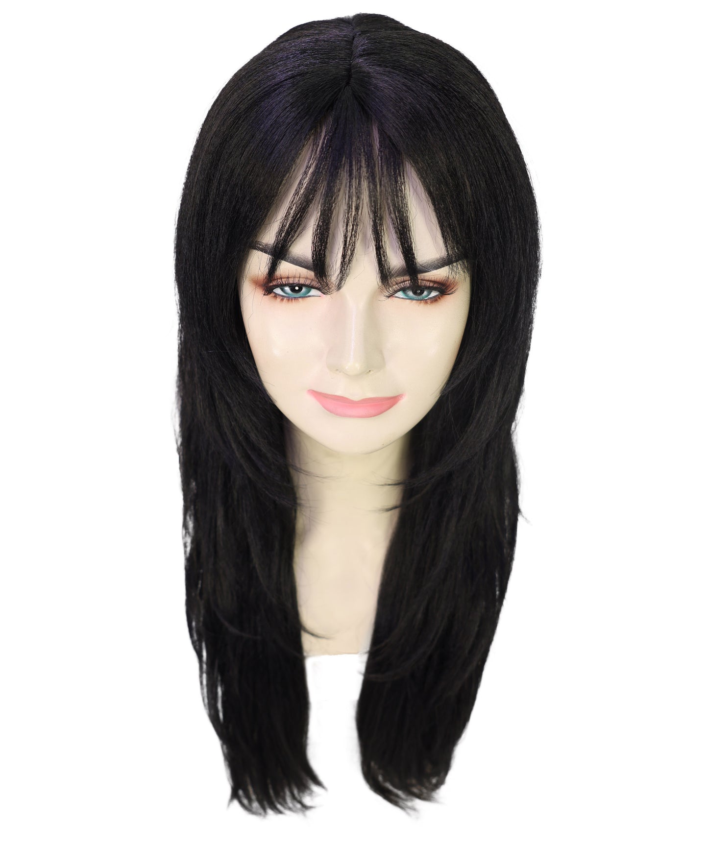 Wigs2you H-6970 レイヤーカットとふんわり前髪が特徴の大人女性用スリークブラックウィッグ|セレブ風ロングヘア|ハロウィンに最適|通気性キャップ