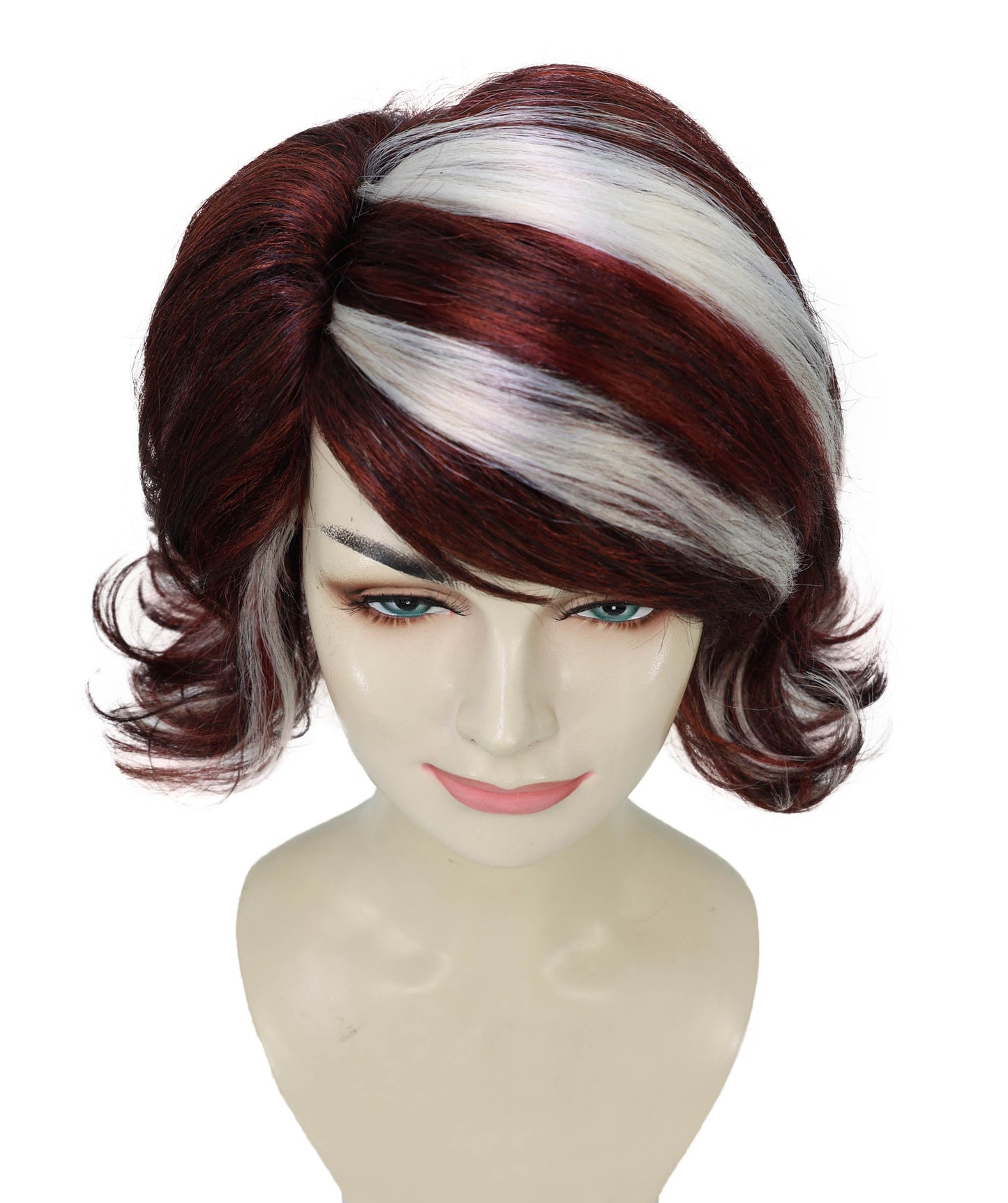 Wigs2you H-6974 大人女性用90年代風バーガンディ&モカショートレイヤードウィッグ(シックなハイライト入り)|レトログラムヘアピース|ハロウィンに最適|通気性のあるキャップレスキャップ