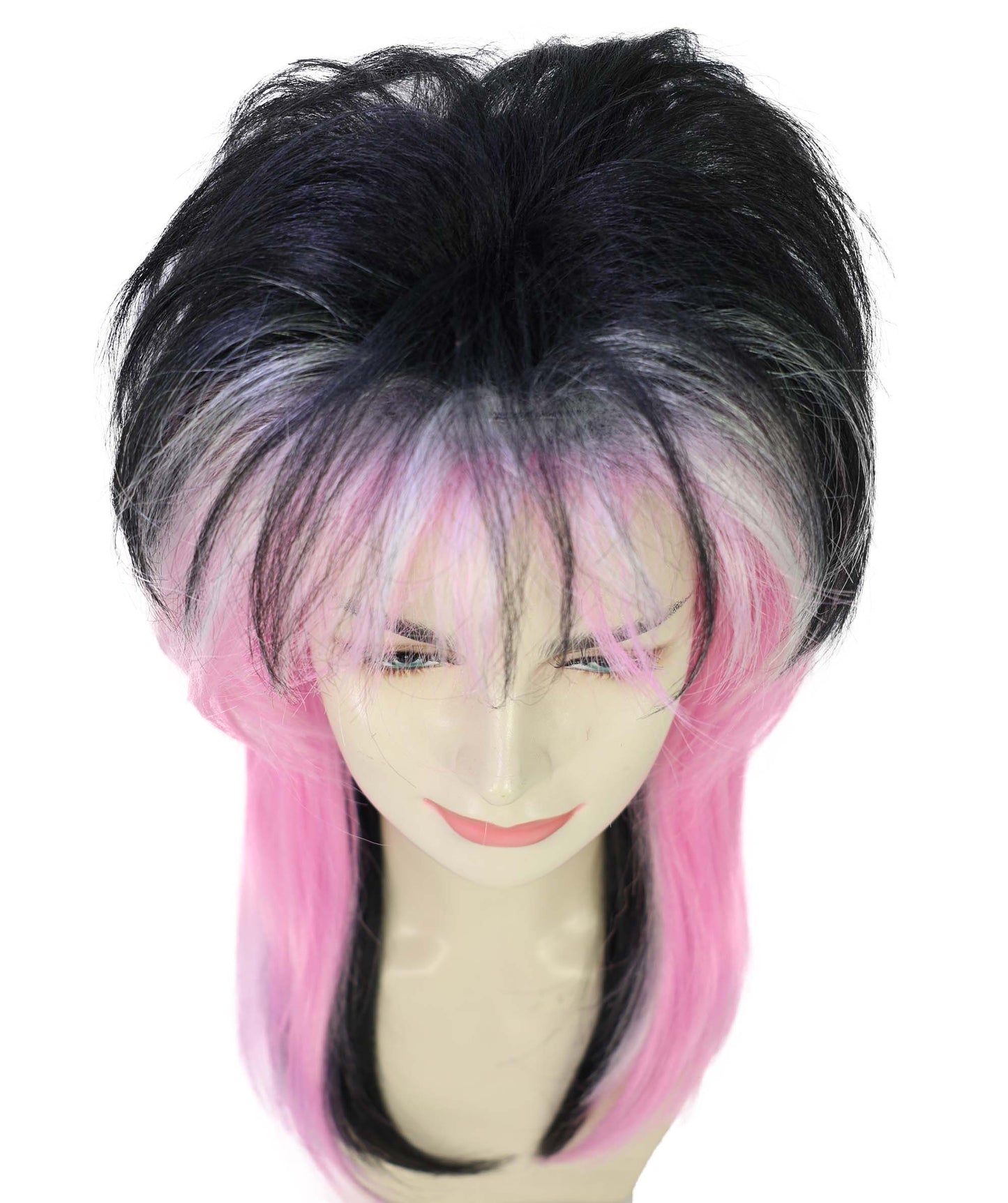 Wigs2you H-6979 大人女性用80年代ロックスターウィッグ|ハロウィンやテーマパーティーにぴったりのブラック&ピンクのレイヤーヘア|通気性のあるキャップレスキャップ