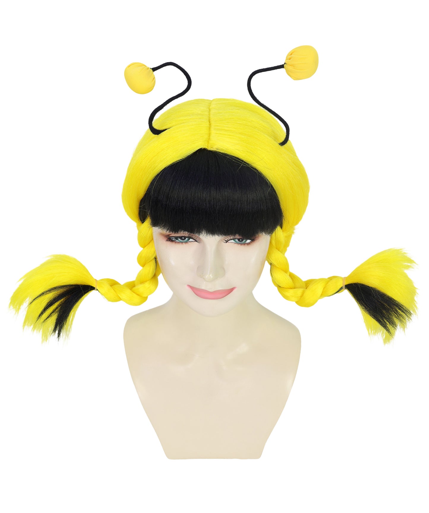 Wigs2you H-6980 大人用ビーマインウィッグ | 黒と黄色のストライプ柄ボブウィッグ、アンテナヘッドバンド付き。女性とティーン向け。蜂のコスチューム、ハロウィン、フェスティバルイベントに最適。