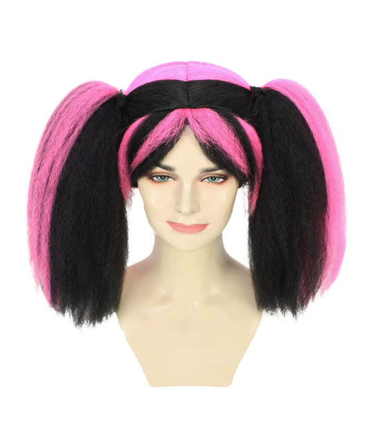 Wigs2you H-6982 大人女性用スチームパンクウィッグ(黒ベースに鮮やかなピンクのストライプ入りポニーテール)|合成難燃性繊維
