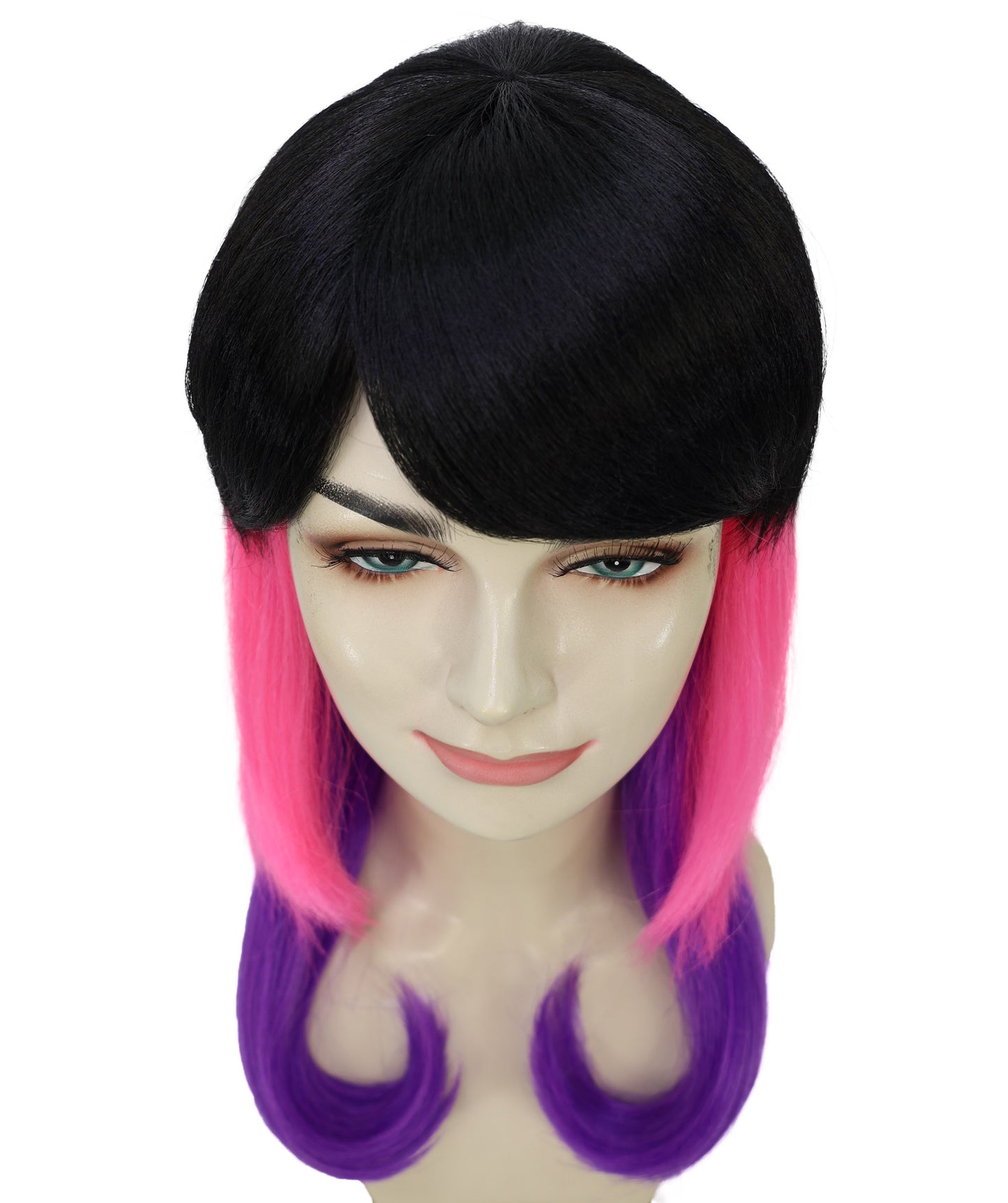 Wigs2you H-6983 大人用ユニセックス 3色フルーツパンチウィッグ | 鮮やかなブラック、ピンク、バイオレット、フレームミックス | 合成難燃性ヘア | キャップレスキャップ | ハロウィンフェスティバルウィッグ