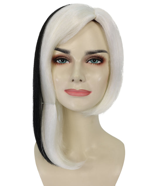 Wigs2you H-6987 大人女性用グラマーディーバホワイトウィッグ(ブラックストライプ入り)|ロング合成コスチュームウィッグ|ハロウィンパーティーディーバルック|通気性のあるキャップレスフィット、ソフトファイバー